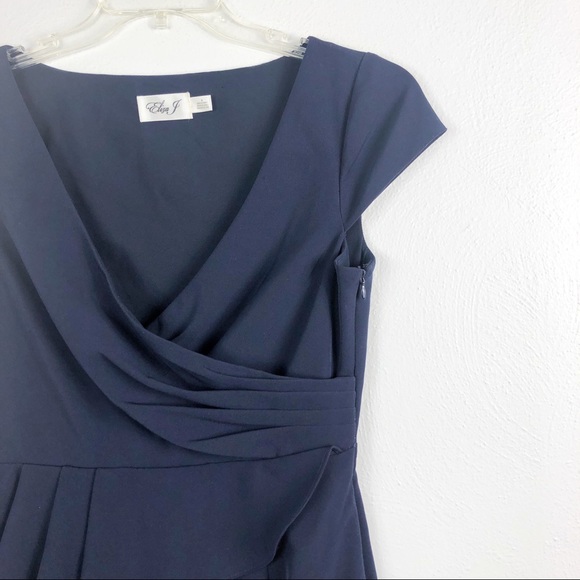 Eliza J Ruffle Peplum Navy Cap Sleeve Sheath Dress - Picture 6 of 9